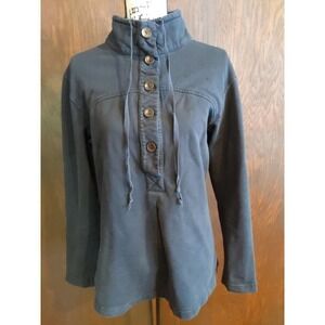 iCantoo button Tunic Drawstring Neck Long Sleeve Top Womens Medium Black FLAWS